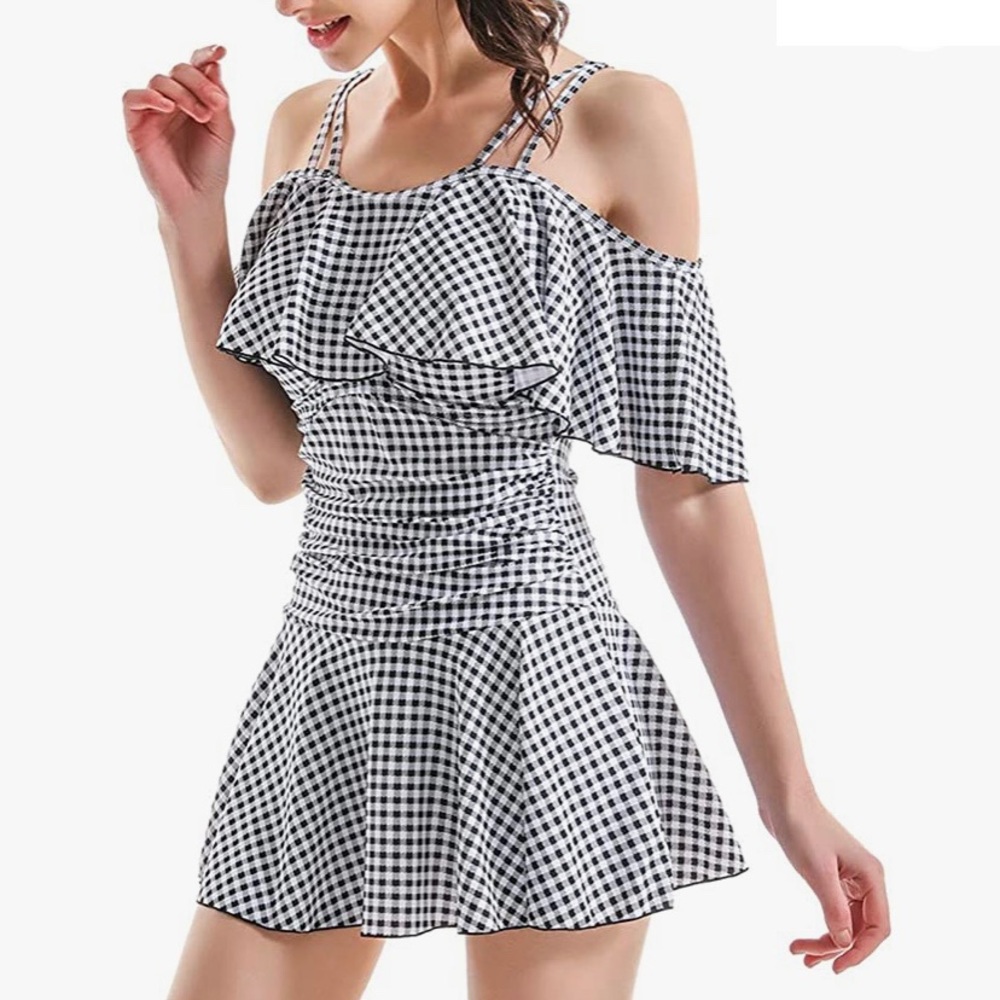 🏊♀️🌊 SwimDress Ruffle Off-the-Shoulder OnePiece - Picture 2 of 4